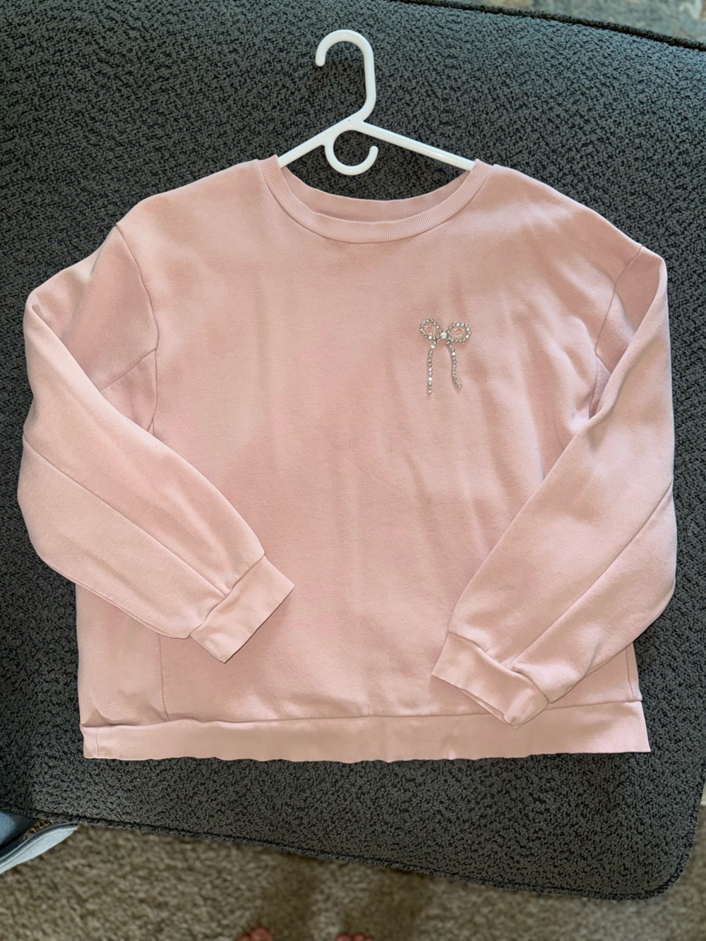 a new day Pink Crewneck Sweatshirt with Rhinestone Scissors